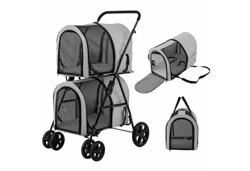 KOMFOTTEU Hundebuggy Haustierwagen, 2 Etagen, bis 16kg