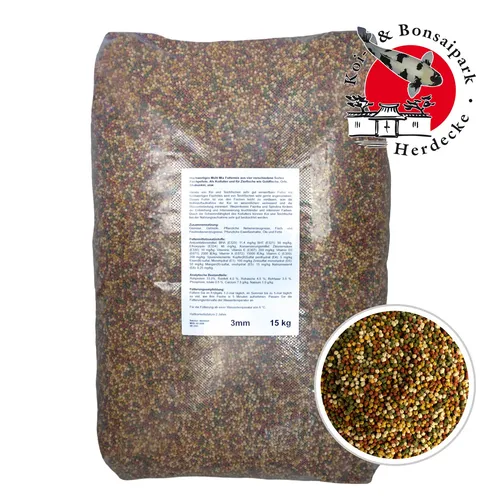 KOIFUTTER Mix 5 kg - 4 Sorten Multi Mix für Koi und Goldfische - Premium Granulatfutter für Kaltwasserfische, ideal für Teiche, enthält 4 verschiedene Sorten für eine ausgewogene Ernährung.