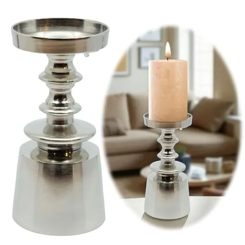 LS-LebenStil Alu Kerzenständer Dehli Retro Silber 18cm für Stumpenkerzen Kerzenhalter Kerzenleuchter Antikes Design Tisch-Deko Hochzeit Weihnachten Geburstatg