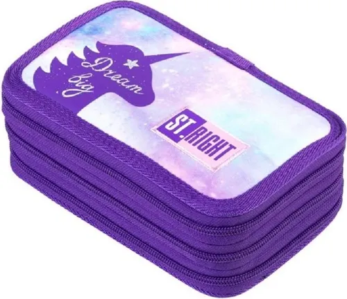 St. Right XXL Federtasche Federmappe Federmäppchen Unicorn Einhorn 46-teilig gefüllte Schüleretui 3-stöckig 19 x 13 x 7 cm inkl. Hausaufgabenheft