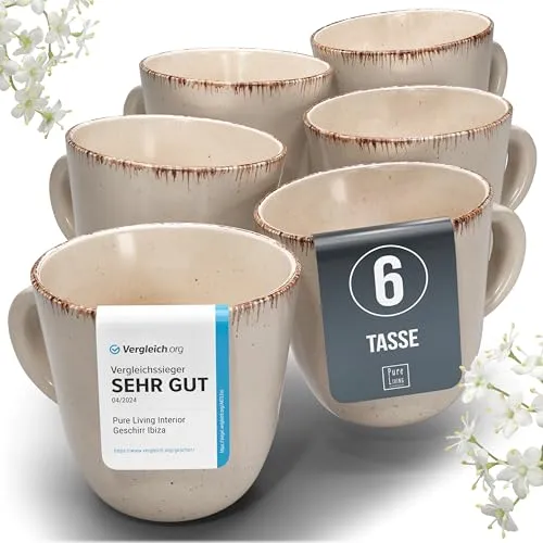 Steingut Kaffeetassen Set für 6 Personen – Rustic - Stilvolles 6-teiliges Kaffeetassen Set im rustikalen Design, ideal für Tee, Kaffee und Kakao. Hergestellt aus hochwertigem Steingut, spülmaschinen- und mikrowellengeeignet – perfekt für den täglichen Genuss.