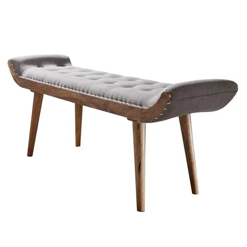 FineBuy Sitzbank Stoff / Holz Polsterbank 125x51x38 cm Grau - Sitzbänke mit modernem Design und üppiger Polsterung für angenehmen Sitzkomfort. Stilvolles Chesterfield-Muster und eleganter Nietenrand machen sie zum Blickfang in jedem Raum.