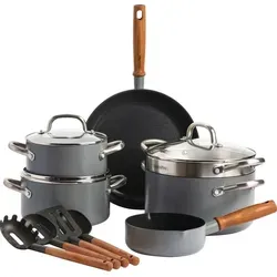 GreenPan Kochgeschirr-Set 10-tlg. MAYFLOWER - Hochwertiges 10-teiliges Töpfe-Set aus robustem Aluminium mit eleganter grauer Farbe. Genießen Sie gleichmäßiges Garen und mühelose Reinigung dank Antihaftbeschichtung.