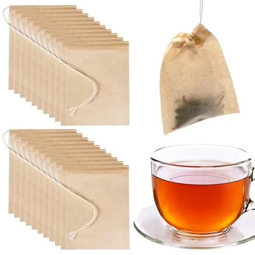 SYEYCW 200 Stück Teefilter für Losen Tee, Teebeutel zum Selbstbefüllen, 5x7 cm Einweg Teebeutel für Losen Tee, Teebeutel Papier mit Kordelzug, für Imbisse, Gewürze, Losen Tee, Obsttee, Kaffee, Seife