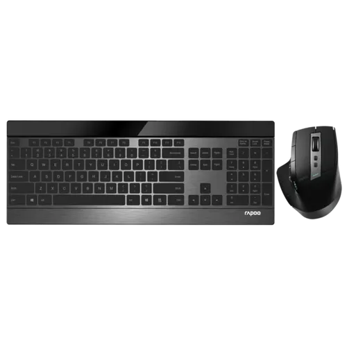 Rapoo 9900M kabelloses Tastatur-Maus Set - Flaches Aluminium Design, 3200 DPI Sensor und umschaltbare Verbindung für PC und Mac, bis zu 12 Monate Batterielaufzeit