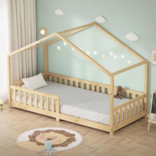 ML-Design Kinderbett Hausbett 90x200 cm - Betten: Stilvolles Hausbett aus massivem Kiefernholz mit Rausfallschutz und stabilem Lattenrost – ideal zum Spielen und Entspannen für Kinder und Jugendliche.