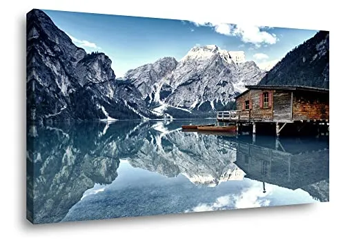 Visario Leinwand Bild Bergsee Nr 4018 80 x 60 cm Leinwand Bild Wanddeko hochwertig Wohnzimmer Büro Druck