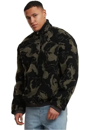 Urban Classics Herren Sweater Oversized Pattern Teddy Troyer, weiter Fleece-Pullover mit hohem Kragen und Halbreißverschluss, Größen S - 5XL