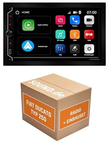 Autoradio Einbaupaket für ESX VMX700DAB kompatibel mit FIAT Ducato III Typ 250 + Lenkradfernbedienung 6 Tasten | CarPlay Wireless Android Auto Wireless Bluetooth