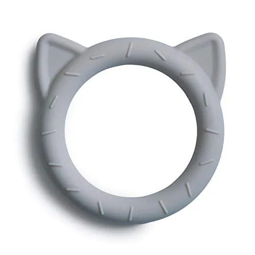 Mushie Beißring für Babys aus BPA-frei Silikon | Fördert Sehsinn & Motorik Baby | Zahnen Nursing Zubehör | Sichere & Hochwertige für Kleinkinder Kinder Jungs & Mädchen | Katze Design (Stone)