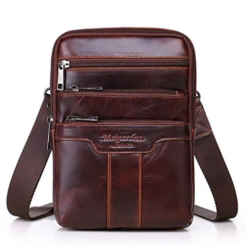 Xieben Umhängetasche aus Leder Schulter Crossbody Reisetasche für Herren Frauen Handyhalter Holster Geschäft Reise Pack Brieftasche Gürteltasche Bauchtasche Sling Brusttasche Red Brown