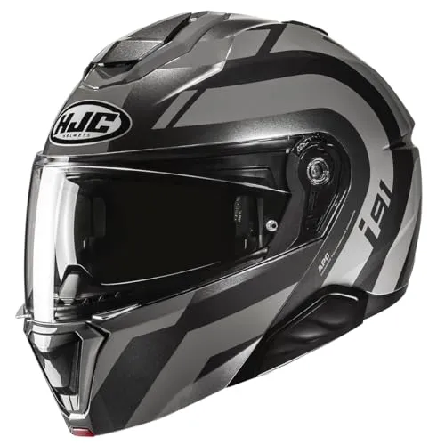 HJC i91 Arven Klapphelm, schwarz-grau, Größe L - Motorradhelm mit doppelter Homologation (P/J) für maximale Sicherheit, hervorragende Passform und Komfort durch fortschrittliche CAD-Technologie.