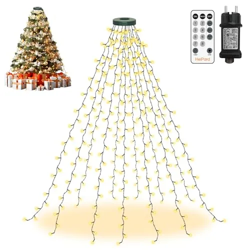 HeiPard Lichterkette Weihnachtsbaum 2.5m, 300 LED 12 Stränge Christbaumbeleuchtung mit Ring, Timer 8 Leuchtmodi Wasserdicht Weihnachtsbeleuchtung außen innen für 200cm bis 280cm Tannenbaum - Warmweiß