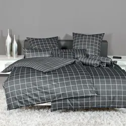 Janine Wendebettwäsche Karo Streifen modern classic Kissenbezug einzeln 80x80 cm | anthrazit - grau