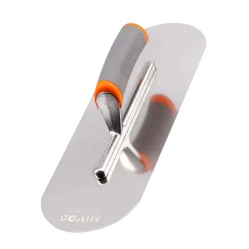 MIVOS Edelstahl Glättekelle 375 x 130 mm - Halbrund - Rostfreie Putzkelle mit ergonomischem Softgriff - Glättbrett für Putz- und Maurerarbeiten - Glättscheibe - MADE IN EU