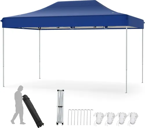 COSTWAY 3x4,5m Faltpavillon - Höhenverstellbar, Wasserdicht, Tragbar mit Rollentasche - Der COSTWAY Faltpavillon bietet 300 x 445 cm Platz für bis zu 12 Personen. Mit 3 Höhenoptionen und reißfestem Material ist er ideal für Outdoor-Events. Einfach aufzustellen und mit stabiler Struktur für sicheren Halt.