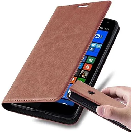 Produktbild Cadorabo Hülle kompatibel mit Nokia Lumia 535 aus Premium Kunst Leder Flip Klappbare Stoßfeste Magnetische [Standfunktion] [Kartenfächern] Cover Hülle für Nokia Lumia 535 Tasche in Braun