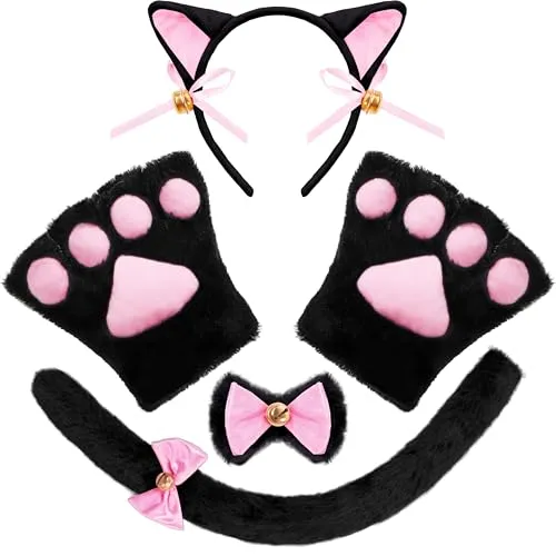 Spooktacular Creations 5 Stück Kätzchen Kitty Katze Kostüm Zubehör Set für Erwachsene und Kinder Cosplay Halloween Dress Up