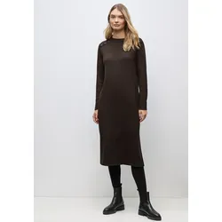 Midikleid STREET ONE, Damen, Gr. 46, EURO-Größen, deep roast braun, Stoff, 63% Polyester, 34% Viskose, 3% Elasthan, unifarben, normal wadenlang, Rundhals, abgesteppt, Kleider Midikleid, in Unifarbe