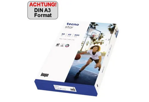 INAPA Kopierpapier Star A3, 500 Blatt - Hochwertiges Kopierpapier mit ColorLok Technologie für lebendige Farben und schnelle Trocknung. Ideal für Druck und Kopie in A3, chlorfrei gebleicht, 80 g/m², beidseitig bedruckbar.