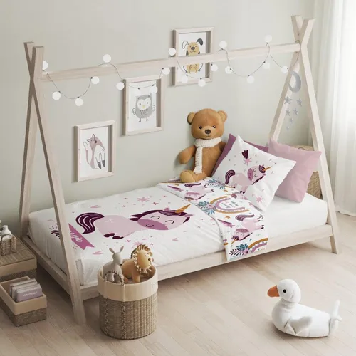 Kinderbettwäsche Einhorn bedruckt Garnitur 100x135 cm + 40x60 cm - Einhorn