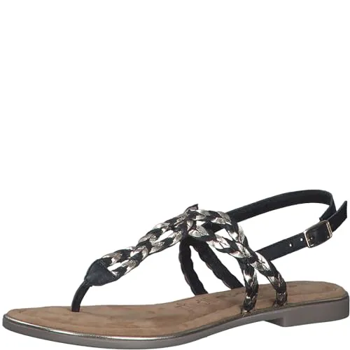 Tamaris Damen Sandaletten - Bequeme Sommersandalen in Black/Gold - Wanderschuhe für Damen, flach und bequem, ideal für warme Tage und Freizeitaktivitäten.