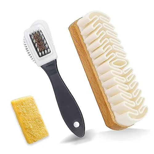 Wildlederbürste für Schuhe - 2er Set mit Radiergummi - Schuhbürsten Set für Wildleder, Nubuk und Veloursleder. Mit 4-seitiger Bürste und Radiergummi zur schonenden Reinigung und Pflege ohne Farbverlust.