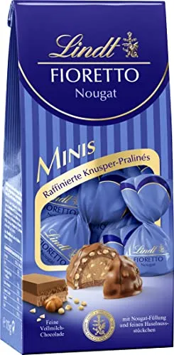 Lindt FIORETTO Minis Nougat - 115 g - Schokoladenriegel mit ca. 10 Nougat Pralinés, umhüllt von knusprigem Crisp und feiner Vollmilchschokolade. Perfekt als Pralinengeschenk oder für den persönlichen Genussmoment.