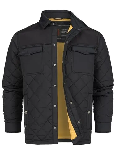 Indicode Herren INDome Steppjacke mit Cordkragen - Sportliche Daunenjacke in Schwarz mit rautenförmiger Steppung. Leicht wattiertes Innenfutter für hohen Tragekomfort und praktische Taschen für Stauraum. Ideal für vielseitige Outfits und jeden Anlass.