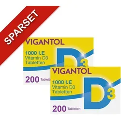 Vigantol 1.000 I.E. Vitamin D3 - 2 x 200 Tabletten - Nahrungsergänzungsmittel für starke Knochen und ein gesundes Immunsystem. Ideal zur Unterstützung Ihrer Vitamin D3-Zufuhr.