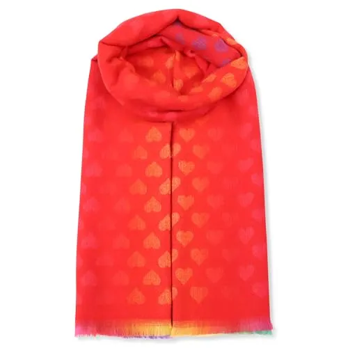 malito - Damen Schal 100% Viskose - Pashmina Stil Herz Leo Sterne Ornamente - zeitloser Winterschal modern & atmungaktiv - basic Überwurf Stola S606 - (Herz-rot)