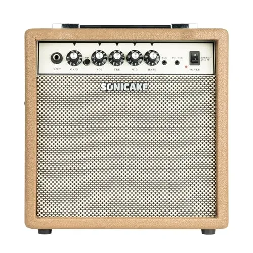 SONICAKE 15W Elektrischer Gitarrenverstärker Dual-Kanal mit Kopfhörerausgang 3-Band EQ AUX-Eingang Kompaktes Tragbares Design für Übung Sprint