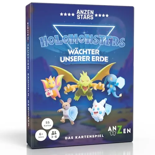 HOLOMONSTERS Kartenspiel für Kinder & Familie ab 6 Jahren – schnelles Gesellschaftsspiel für 3–6 Spieler – Partyspiel, Reisespiel & Lernspiel | Kinderspiel ab 5 6 7 Jahre | lustiges Familienspiel