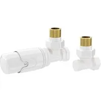 LuxeBath Thermostatventil + Rücklaufverschraubung Weiß – Heizkörperventil Komplett-Set - Hochwertiges Heizkörperventil mit integriertem Thermostat für präzise und energieeffiziente Temperaturregelung. Ideal für Bad und Wohnbereich, robust und langlebig.