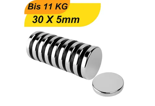 MaajeeKuto Neodym Magnet Ø 30 x 5mm – Supermagnete mit hoher Haftkraft (5 Stück) - Entdecken Sie die starken Neodym-Magnete mit Ø 30mm und 5mm Höhe. Ideal für vielseitige Anwendungen im Haushalt und Handwerk. Hochwertige Verarbeitung gewährleistet Langlebigkeit und Zuverlässigkeit.