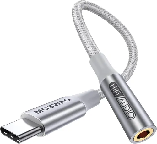 MOSWAG USB C 3,5mm Adapter Audio Dongle Kabel Weiß iPhone Samsung Huawei Pixel