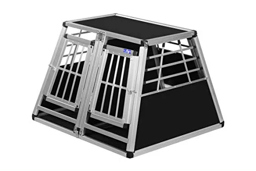 ALPUNA Transportbox N23 – Aluminium Doppelbox für Hunde 82×90×63 cm, Auto Hundebox mit Trennwand & Notausstieg, sicherer Hundetransport im Kofferraum