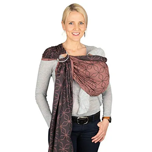 Hoppediz Ring-Sling Malmö rose - Baby-Tragetuch ab Geburt aus 100 % kbA-Baumwolle, bietet hervorragenden Tragekomfort und fördert die Hüftentwicklung. Ideal für schnelle Anlegezeiten im Alltag.