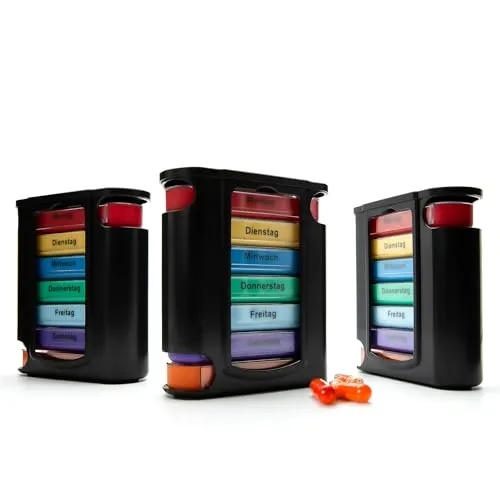BigDean 3 Stück Tablettenbox 7 Tage Morgens, Mittags, Abends & Nachts in Schwarz – Medikamentenbox BPA-frei & Lebensmittelecht – luftdichte Pillendose auch für unterwegs geeignet