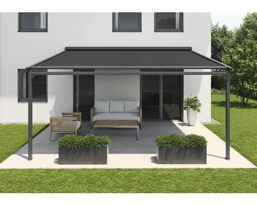 Produktbild SOLUNA Pergola mit Stoffdach 3,5x4 Stoff Dessin 8446 Gestell RAL 7016 anthrazitg