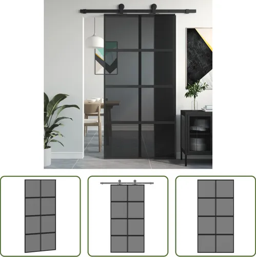 The Living Store Schiebetür Schwarz 102,5x205 cm Hartglas und Aluminium