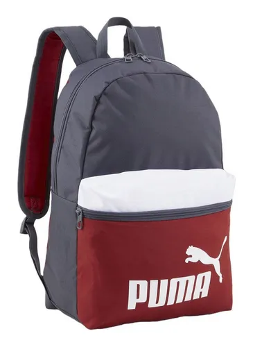 PUMA Phase Backpack 22L - Galactic Gray-Intense Red - Stylischer PUMA Sportrucksack mit 22L Volumen, gepolsterten Schulterriemen und praktischem Netzfach für Trinkflaschen. Ideal für Schule, Sport und Alltag!