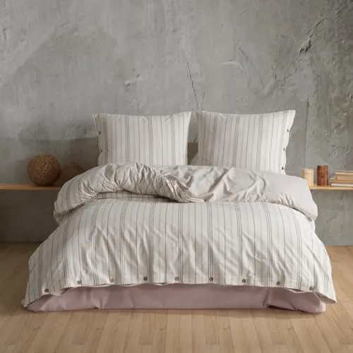 Bettwäsche,100% Baumwolle mit Knopfdetail aus Kokosnussschale-KnopfBettbezug aus,Weiche und Angenehme Schlafkomfort-ÖkoTex Zertifiziert ,Bettwäsche-Set mit Kissenbezug Bettbezug (Etre, 200X220 cm)