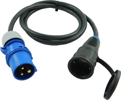 NWP Adapter CEE Stecker 230V 16A auf Schuko Kupplung - 1,5m Anschlusskabel 3x2,5 Gummischlauchleitung - IP44 - Für Camping, Caravan, Boot, Märkte