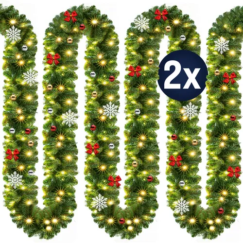 DeubaXXL DE Weihnachtsgirlande 5m 2er-Set - Nussknacker - 5 m lange Tannengirlande mit 80 warmweißen LED-Lichtern, ideal für stimmungsvolle Weihnachtsdekoration in Innen- und Außenbereichen.
