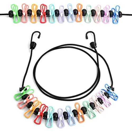 Laughhe Tragbare Wäscheleine Camping Ausziehbar Reisewäscheleine mit 12 Stück Klammern und 13 Stück Positionierung Wölbungen, Flexible Elastische Wäscheleine für Reise Urlaub Outdoor Camping Wohnheim