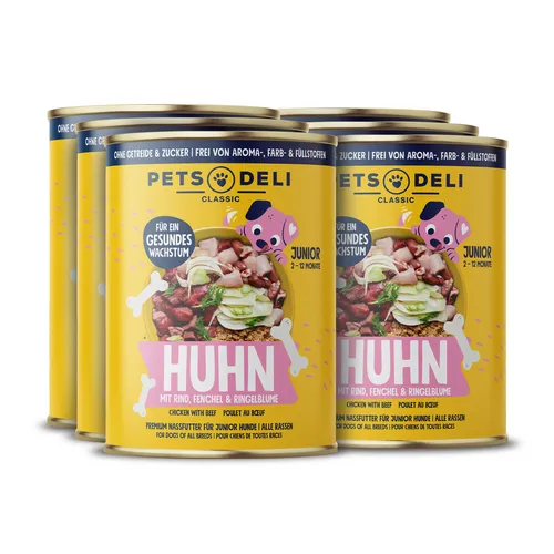 Pets Deli Getreidefreies Junior Nassfutter mit Huhn 6 x 400g