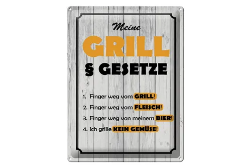 Femer GmbH Metallschild Spruch 30x40 cm Meine Grill Gesetze, (1 St), gewölbte Oberfläche, abgerundete Ecken, umgeschlagene Kanten