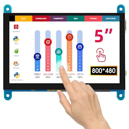 ELECROW Raspberry Pi Display, 5 Zoll Mini Monitor 800X480 HD LCD Display Touchscreen Monitor Kompatibel mit Raspberry Pi 5/4/3/2/Zero, PC, Jetson Nano, Banana Pi, BB Schwarz