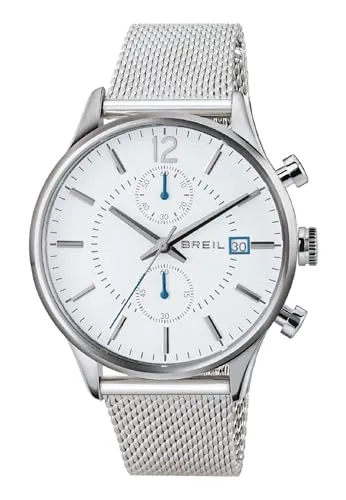 Breil Uhr Herren Contempo Ziffernblatt Weiss Bewegung Chrono Quartz e Bracelet Stahl Silber TW1648